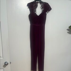 Fashion Nova Purple Velvet Jumpsuit with Lace Sleeves